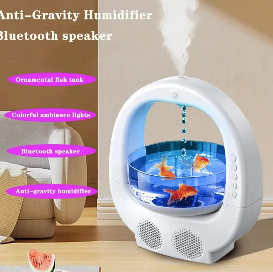 Anti-Gravity Humidifier(3-in-1) with Aromatherapy, Bluetooth Speaker, and Fish Tank Light